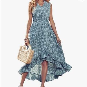 COPY - Sleeveless Maxi Dress Solid Tie Neck Dress High Waist Floral A-Line Dress